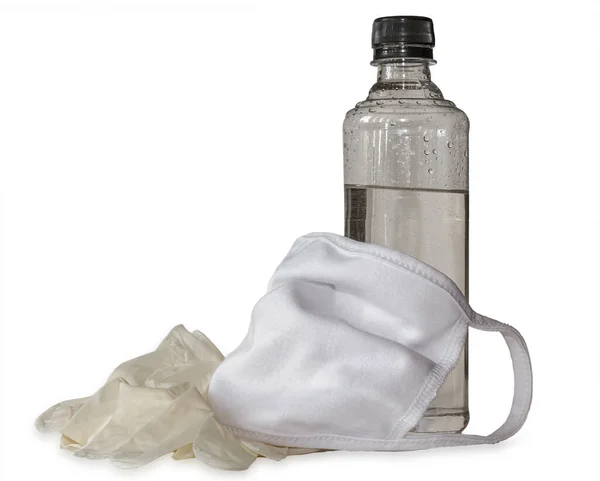 Mask Gloves Disinfectant Isolated White Background — Stock Photo, Image