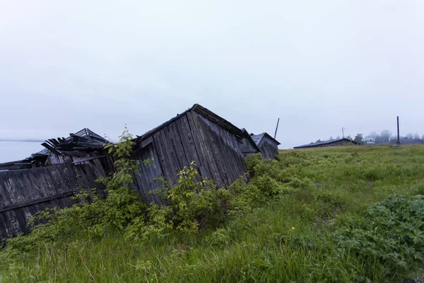 Mar Blanco Viejo Muelle Deslizante Chupa Karelia Viejo Edificio Madera —  Fotos de Stock