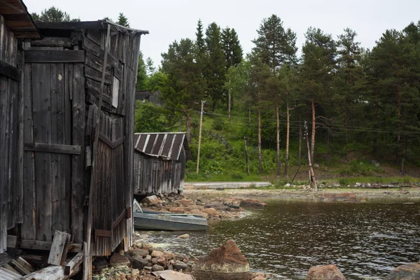 White sea, old slip dock, Chupa Karelia, white polar night