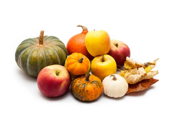 Colorful pumpkin and squash and apples — Stock Photo, Image