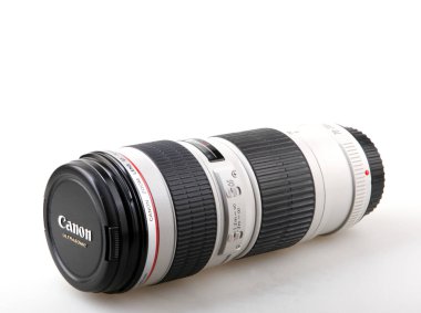 Pomorie, Bulgaria - September 13, 2017: Canon EF 70-200mm f/4L USM Lens. Canon Inc. is a Japanese multinational corporation specialized in the manufacture of imaging and optical products. clipart