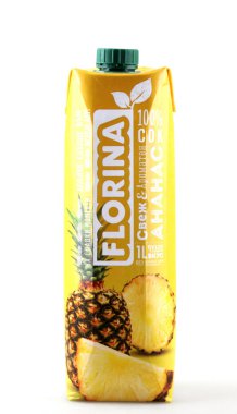 Pomorie, Bulgaria - October 03, 2017: Natural fruit juice Florin clipart