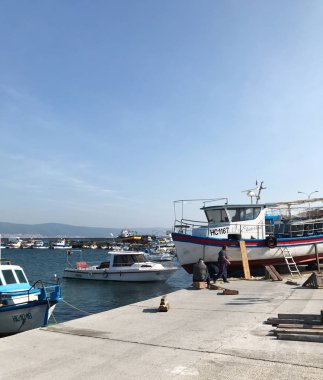 Nesebar, Bulgaristan - 06 Ekim 2017: Tatil beldesi ve antik kent Nesebar Bulgaristan.