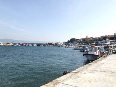Nesebar, Bulgaristan - 06 Ekim 2017: Tatil beldesi ve antik kent Nesebar Bulgaristan.