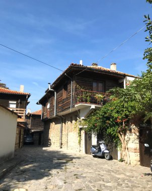 Nesebar, Bulgaristan - 06 Ekim 2017: Tatil beldesi ve antik kent Nesebar Bulgaristan.