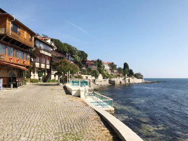 Nesebar, Bulgaristan - 06 Ekim 2017: Tatil beldesi ve antik kent Nesebar Bulgaristan.