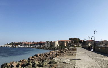 Nesebar, Bulgaristan - 06 Ekim 2017: Tatil beldesi ve antik kent Nesebar Bulgaristan.
