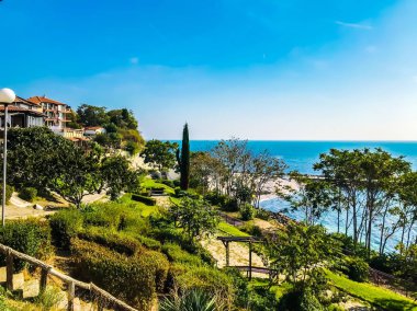 Nesebar, Bulgaristan - 06 Ekim 2017: Tatil beldesi ve antik kent Nesebar Bulgaristan.