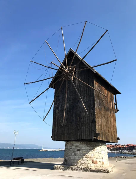 Nesebar Bulharsko Října 2017 Starý Větrný Mlýn Starobylého Města Nesebaru — Stock fotografie