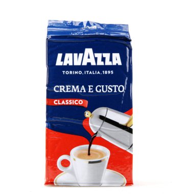 Beyaz arka plan üzerinde izole Lavazza kahve. Lavazza İtalyan kahve şirket beri 1895.