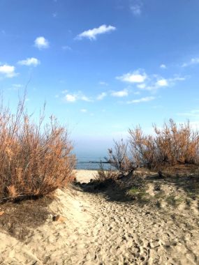 Mavi gökyüzü ve denizin sabah