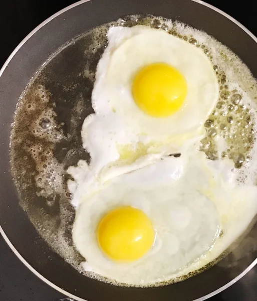 Directly Shot Fried Eggs Frying Pan — Stock Photo, Image