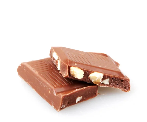 Macro chocolate pieces isolated on white — Stock Photo, Image