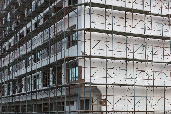 Processo Renovação Novo Edifício Nova Construção Isolamento Parede Exterior — Fotografia de Stock