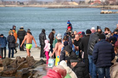 Pomorie, Bulgaria - January 06, 2020: Epiphany in the town of Pomorie. Epiphany is a Christian feast day that celebrates the revelation of God incarnate as Jesus Christ.