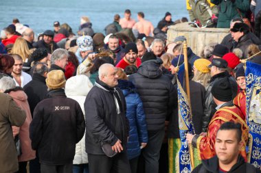 Pomorie, Bulgaria - January 06, 2020: Epiphany in the town of Pomorie. Epiphany is a Christian feast day that celebrates the revelation of God incarnate as Jesus Christ.