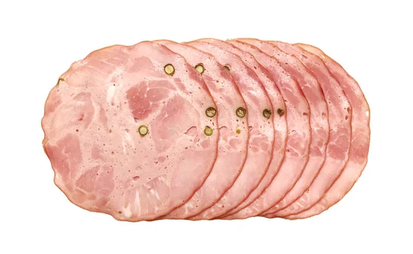 Afbeelding Van Gekookte Gerookte Salami Geïsoleerd Tegen Witte Achtergrond — Stockfoto