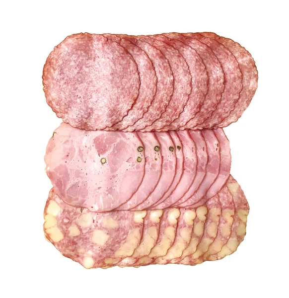Image Boiled Smoked Salami Isolated White Background — Stock Photo, Image