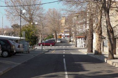 Pomorie, Bulgaristan - 26 Ocak 2020: Pomorie, Bulgaristan 'ın güneydoğusunda yer alan ve Bulgaristan' ın Karadeniz kıyısındaki Burgaz Koyu 'ndaki Dar Kayalık Yarımada' da bulunan bir kasaba ve sahil beldesi.