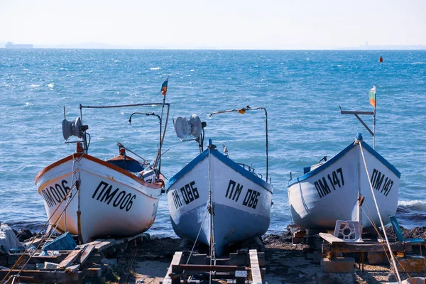 Pomorie Bulgária Fevereiro 2020 Barcos Pesca Porto — Fotografia de Stock