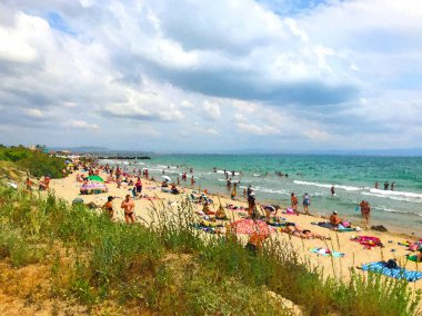 Digital Watercolor Painting Of Beach And Sea In Bright Sunlight.