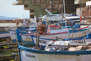 Pomorie, Bulgaria - February 12, 2020: Fishing Boats At The Harbor.