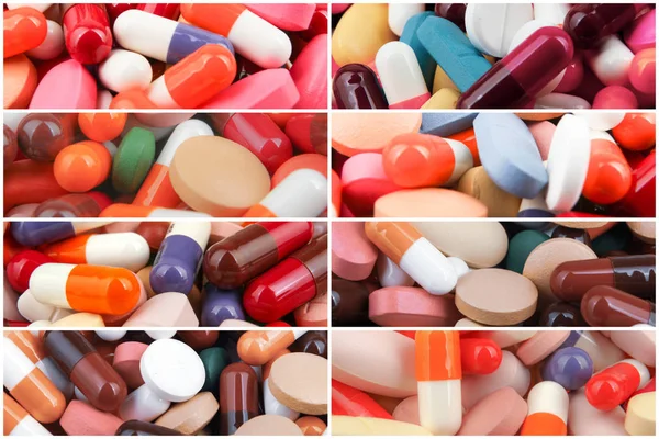 Ensemble Pilules Médicinales Gros Plan Sur Les Pilules Multicolores Vue — Photo