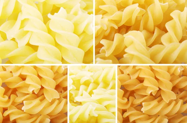 Collage Fotos Con Varias Pastas Crudas Colección Cocina Italiana — Foto de Stock