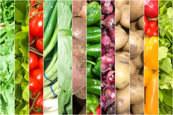 Collage Foto Con Verdure Biologiche Sane Raccolta Sani Sfondi Alimentari — Foto Stock