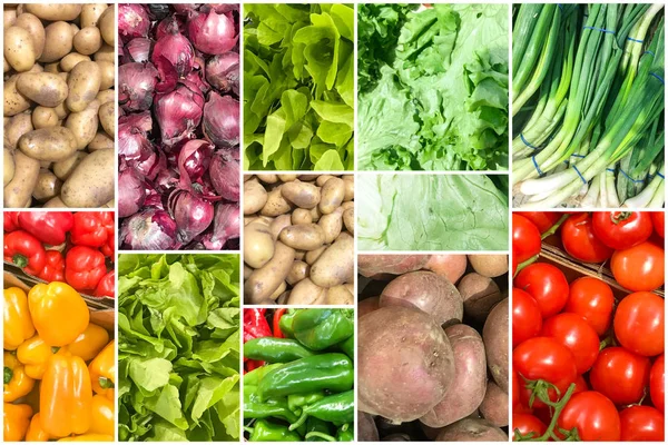 Collage Foto Con Verdure Biologiche Sane Raccolta Sani Sfondi Alimentari — Foto Stock