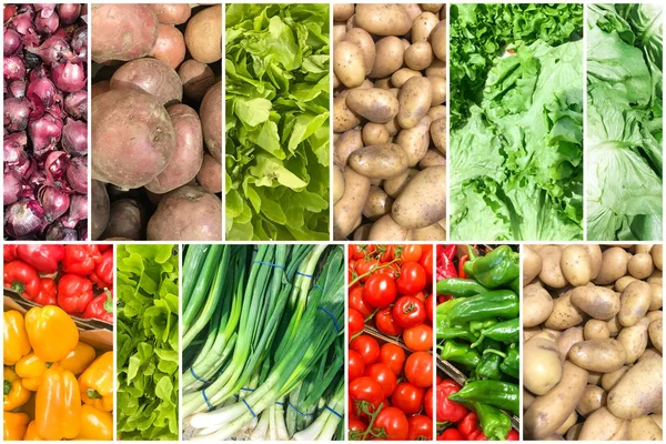 Fényképek Kollázsa Egészséges Organikus Zöldségekkel Egészséges Friss Élelmiszerek Gyűjtése Stock Kép