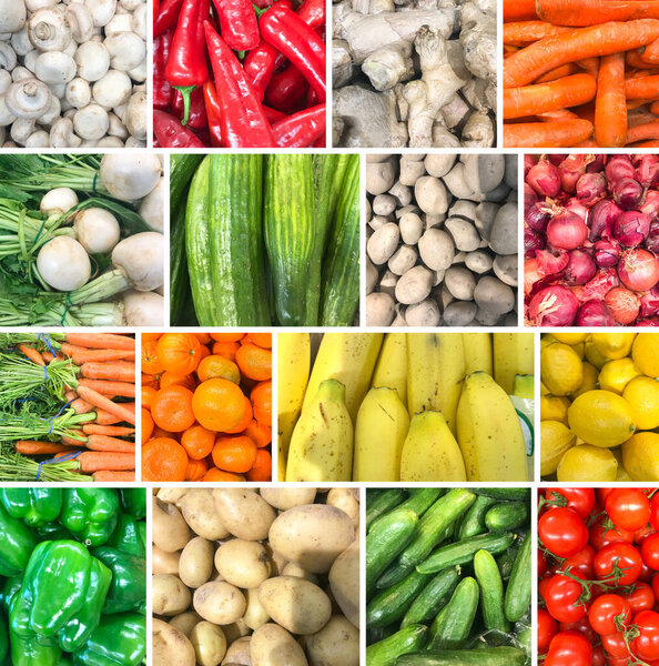 Коллаж фотографий со здоровыми органическими фруктами и овощами. Коллекция здоровых свежих продуктов питания
.