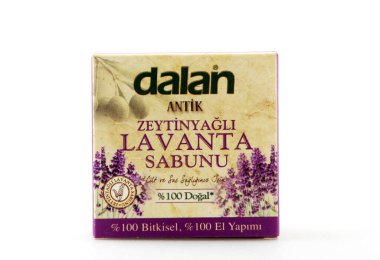 Pomorie, Bulgaristan - 24 Şubat 2020: Zeytinyağlı Dalan Lavanta Sabunu.