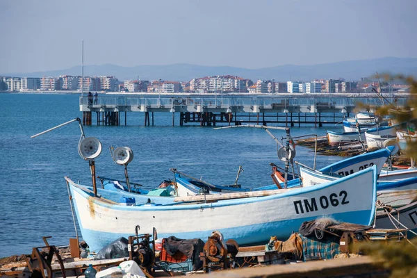 Pomorie Bulgária Março 2020 Barcos Pesca Porto — Fotografia de Stock