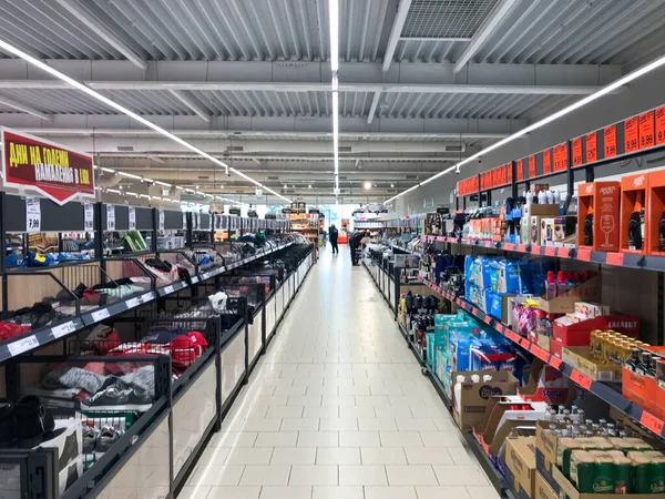 Pomorie Bulgária Março 2020 Stalls Row Supermarket — Fotografia de Stock