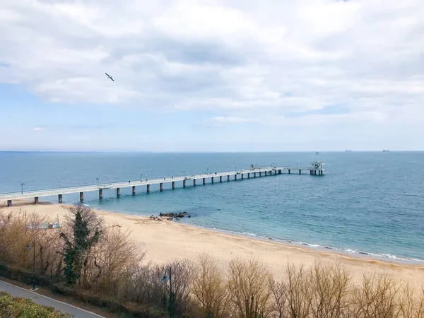 Schöne Aussicht Von Der Terrasse Auf Den Strand Und Die — Stockfoto