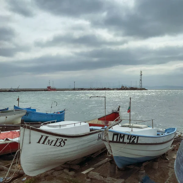 Pomorie Bulgarije Maart 2020 Vissersboot Haven — Stockfoto