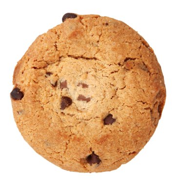 Beyaz arka planda çikolatalı kurabiyeye yakın çekim.