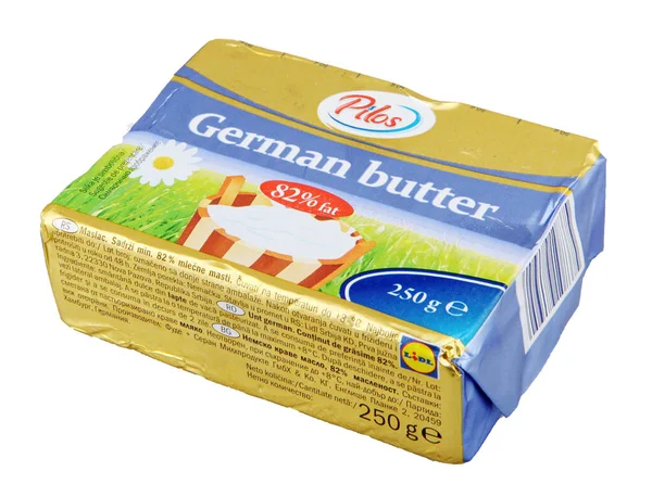 Pomorie Bulgaria April 2020 Pilos German Butter 250Gr Isolated White — Stock Photo, Image