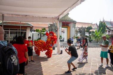 Bangkok, Thailand, January 23, 2020. Wat Pho Buddist temple complex, preparation to celebration Chinese New Year 2020