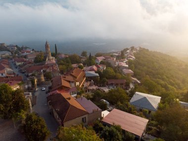 Sighnaghi foggy sunrise aerial photo