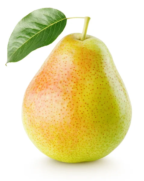 Röd gul pear frukt med leaf isolerad på vit — Stockfoto