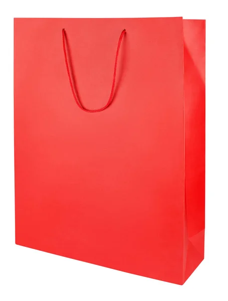 Czerwona torba na zakupy na biały — Zdjęcie stockowe