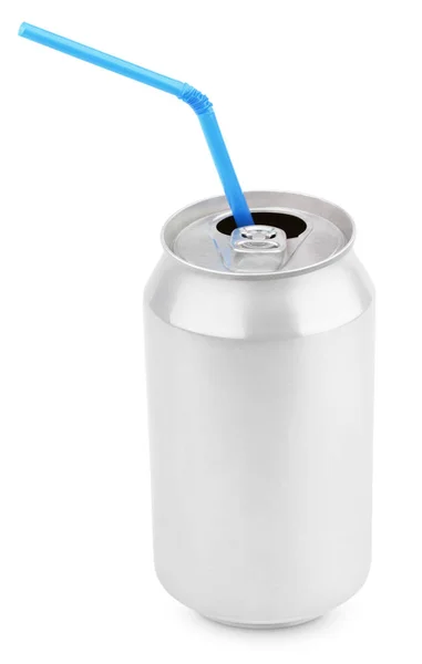 Aluminum soda can with straws — Stock Photo, Image