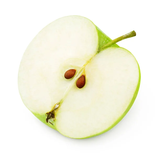 Half of ripe green apple on white — Stock Photo, Image