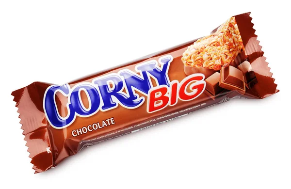 Corny big (Chocolate flavor) muesli bar isolated on white — Stock Photo, Image