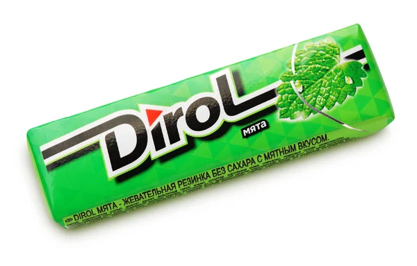 Dirol mint sugarfree chewing gum isolated on white — Stock Photo, Image