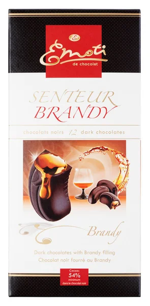 Emoti de Chocolat Senteur Brandy coklat gelap bar dengan Brandy terisolasi di atas putih — Stok Foto