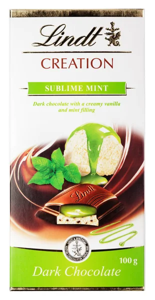 Вид сверху Lindt Creation sublime mint Швейцарский темный шоколадный батончик, изолированный на белом — стоковое фото