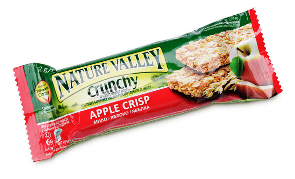 Nature Valley Crunchy Apple crisp granola bar isolated on white